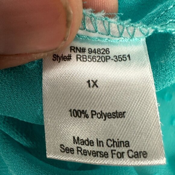 Women's Teal Polka Dot V-Neck Blouse Size 1X - Picture 3 of 4